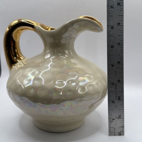 Vintage Opalescent Pearl Pitcher with Gold Handle - Picture 7 of 8